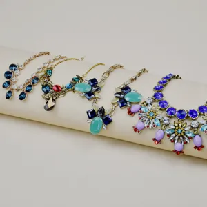 Bohemian vintage multi-color crystal rhinestone statement collar necklace set for women main