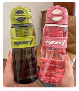 Tragbare große Sport-Trinkflasche für Outdoor mit Strohhalm und Teesieb doppelter Trinken