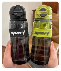 Doppelter Trink-Sportwasserbecher mit Strohhalm und Griff, grosse Kapazitaet Outdoor-Flasche.