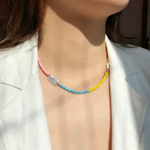 Collana Choker da Donna in Perline di Vetro Colorate Boho in Lega con Perla Artificiale Collana Corta Geometrica Gioielli da Spiaggia