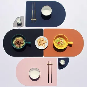 Nordic PU Leather Placemats And Coasters Set Waterproof Heat Insulated Non Slip Irregular Table Mats For Restaurant Dining Room Home