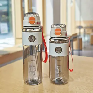 Paare Sport Wasserflasche Kunststoff Strohbecher tragbar auslaufsicher Fitness Trinkbecher
