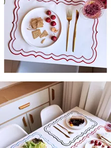 Bestickte Tischmatte Vintage-Cremestil Stoff Platzset Hitzeschutzmatte für Esstisch