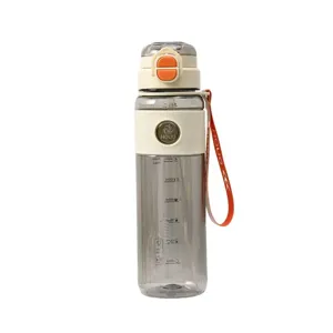 Plastik Sport Trinkflasche mit Strohhalm, auslaufsicherem Deckel und Trageschlaufe.