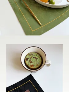Faux velvet dining table placemat with gold border stitching, waterproof and elegant design.