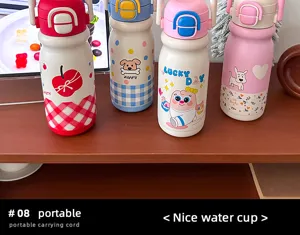 Niedliche 316 Edelstahl Isolierflasche mit Doppeltrinkdeckel und schönen Cartoon-Mustern.