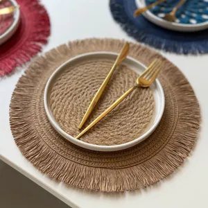 Amerikanischer Landhausstil Rund Gewebt Papier Tischset Mit Fransenbesatz Rutschfest Hitzebeständig Untersetzer Esstisch Dekoration Für Party Urlaub Zuhause Küche