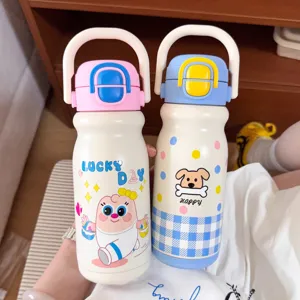 Süße edelstahl isolierflasche mit trinkhalm deckel, große kapazität studenten thermobecher.