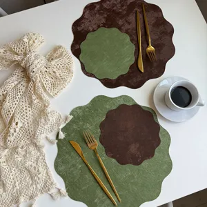 Franse Luxe Nepfluweelleren Placemat Golvende Rand Bloemvorm Onderzetter Waterdicht Oliedicht Eettafelmat Warmtegeïsoleerde Kopjesmat Woondecoratie