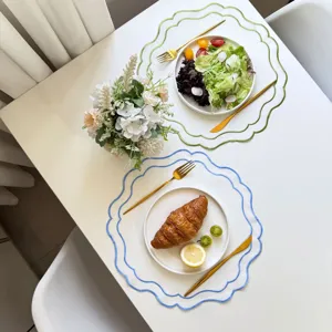 Embroidered Floral Wave Placemat Delicate Lace Border Polyester Dining Table Mat Korean Ins Style Coffee Machine Dustproof Cover Cloth Tableware Cushion Decoration Home Table Pad