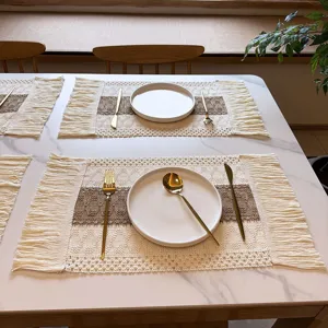 Boheemse katoen linnen geweven placemat met franjes retro tafelmat voor eetkamer decoratie