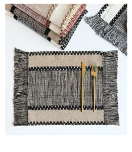 Tovaglietta americana in cotone e lino con frange tappeto da tavolo boho a righe