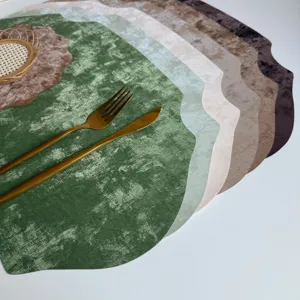 Irregular velvet placemat luxury leather table mat heat resistant dining table decor pad set