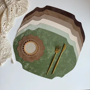 French style leather placemat set oval faux velvet heat insulation pad table decor dining mat
