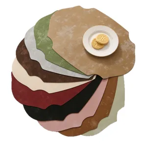 French style leather placemat oval imitation velvet insulation pad double sided home cup mat