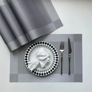 PVC Woven Placemat Set Non-Slip Heat Insulation Table Mat Kitchen Dining Table Decor Grey