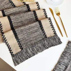 Cotone e Lino Nappe Tovaglietta Tavola Stile Pastorale A Righe Tessuto Isolamento Termico Decorazione Tavola