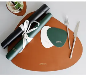 European leather placemat waterproof oilproof heat-resistant table mat triangle PU coaster set