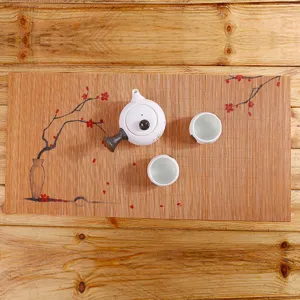 Set di tappetini da tè in bambù Zen cinese con teiera e tazze in ceramica decorazione