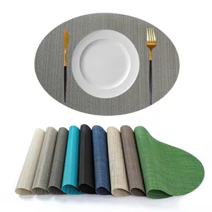 European Oval PVC Teslin Woven Place Mat Non-Slip Heat-Resistant Vertical Striped Table Mat For Dining Room Hotel Home Decoration