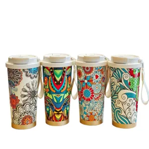 Taza de café de viaje bohemia de acero inoxidable aislada vaso portátil con tapa colorido