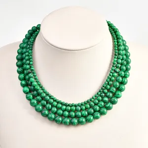 Collana di perle in malachite multistrato vintage, elegante catena per clavicola.