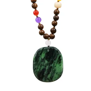 Retro natural stone beaded wooden necklace long vintage green agate pendant sweater chain jewelry