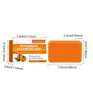 Savon nettoyant au kaki OceAura avec huile d'arbre à thé, savon corporel 100g et dimensions.