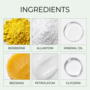 Berberine Pflegepflaster Wirkstoffe Infografik mit Details zu natürlichen Komponenten.