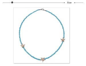 Collana girocollo corta con perline di semi blu stile bohémien stella marina gioielli donna