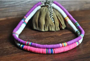 Bohomier 6mm Polymer Ton Scheibe Halskette, bunte handgefertigte Kette für Strand und Sommer.