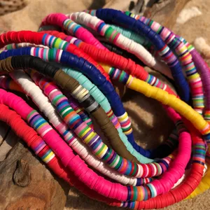 Buntes Polymer Ton Perlen Halskette 6mm Heishi Scheibe Choker Strand Stil Schmuckart