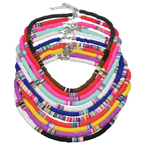 Bunte Polymer Ton Scheibe Perlen geschichtete Halskette Boho Strand Schmuck für Damen