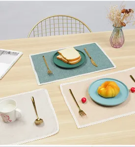 JutOptik Tischset mit Spitzenrand, skandinavische Stoff Tischmatte für Esszimmer Dekoration.