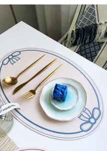 Ins style leather placemat with cute bow print waterproof table mat for dining room decor