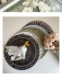 Ronde PU leren placemat met bloemenprint en Engelse tekst, waterdichte tafelmat voor thuis.