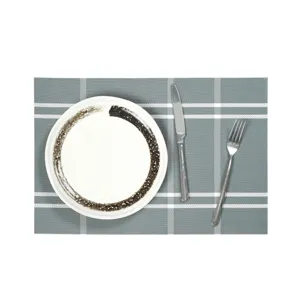PVC woven placemat grey plaid table mat heat resistant kitchen dining table decor pad