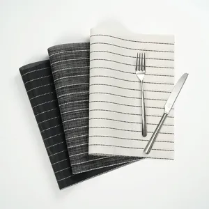 Textilene black white striped placemat PVC table mat insulation pad for home dining room