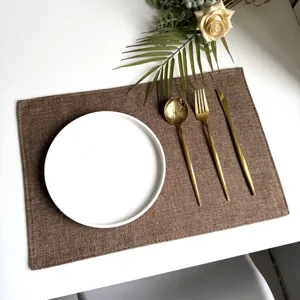 Double-layer imitation linen placemat, stylish heat insulation table mat for home and hotel kitchen.