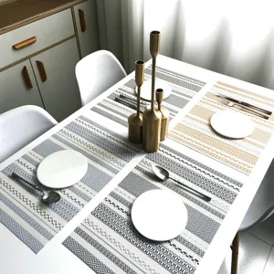 Modern Striped PVC Placemats Heat Resistant Washable Non-Slip Table Mats For Kitchen Dining Room Restaurant Hotel Decor