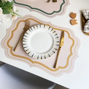 Luxury Leather Placemat Morandi Color Scalloped Edge Heat Resistant Waterproof Oil Proof Table Mat For Dining Room Kitchen Decor
