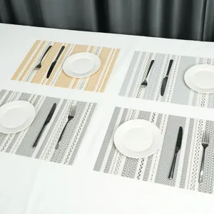 PVC placemat set striped heat resistant table mat washable kitchen dining decor 4pcs