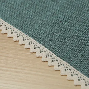 Künstliche Jute Tischset mit weißer Spitzenborte, türkise Leinenoptik Esstisch Dekoration.