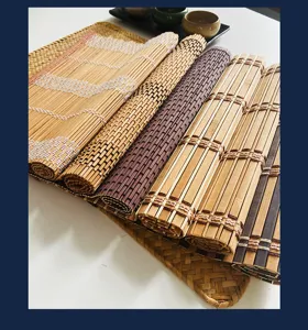 Bamboo tea mat woven with colorful ropes, Zen design placemat for tea ceremony table insulation.