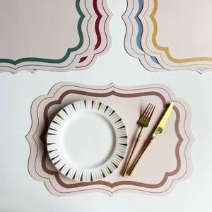 French style leather placemat ins luxury dining table mat Morandi cream color table decor