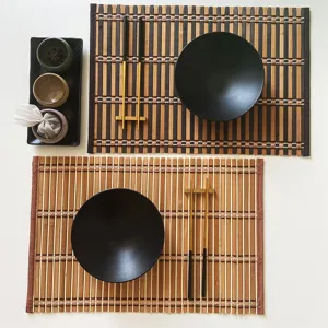 Bamboo placemat set for tea table and dining, creative woven anti-slip heat insulated pad.