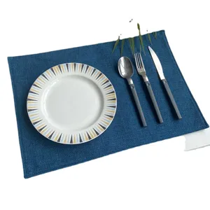 Blue faux linen fabric placemat for dining table heat insulation pad kitchen table decor mats.