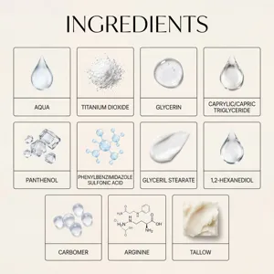 Aperçu détaillé des ingrédients cosmétiques montrant formules et textures de crèmes.