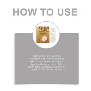 Step-by-step usage guide and detailed view of self-tanning microdarts patch for skincare.