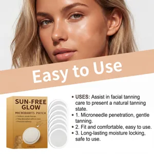 Sunless tanning microneedle patch detail, facial and body self tan skincare product for summer.